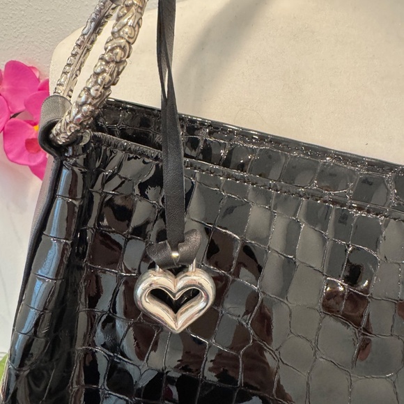 Brighton Black Patent Leather Croc Embossed Handbag - Picture 3 of 14